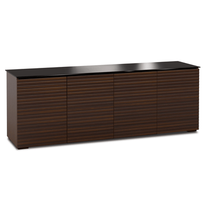 Salamander Designs Zurich media cabinet opium brown with black glass top modern AV cabinet 4 bay