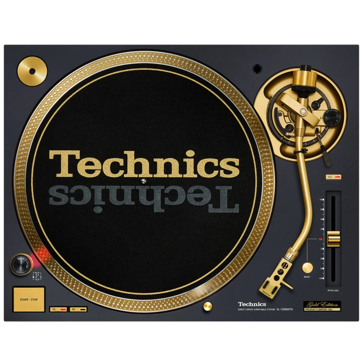 top view of Technics SL-1200M7G 55th Anniversary Gold Edition Turntable in black Color
