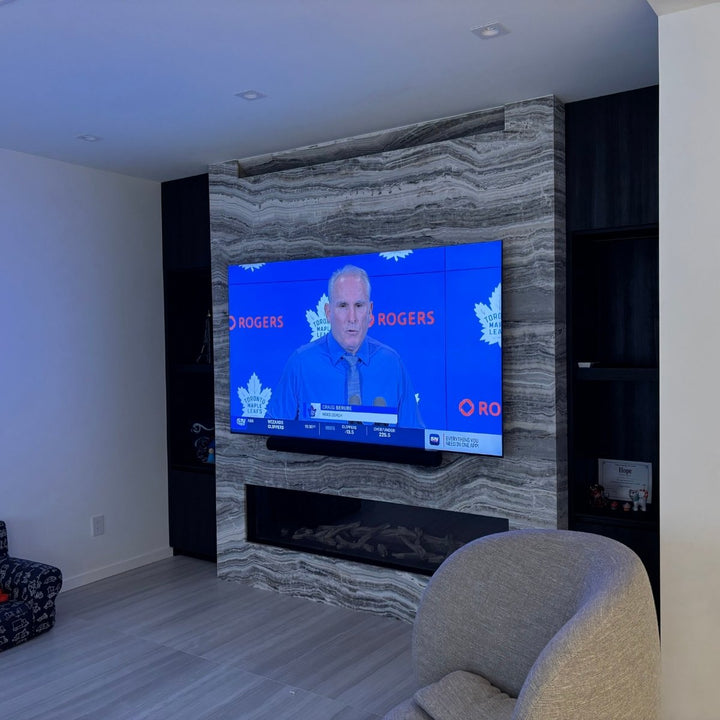 tv mounted on wall